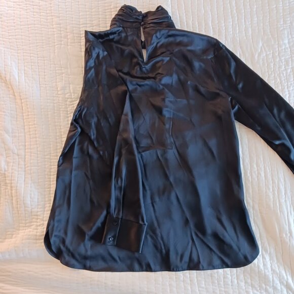 Black Silk Elie Tahari High Collar Button Up Formal Dress Shirt Womens Large Top - Picture 4 of 7